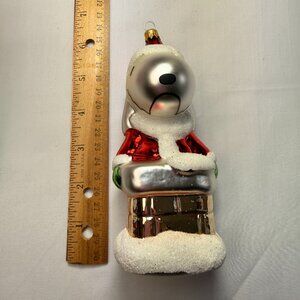 Kurt S Adler Peanuts Snoopy Holiday Glass Ornament. New In  Box 5 1/2" Tall